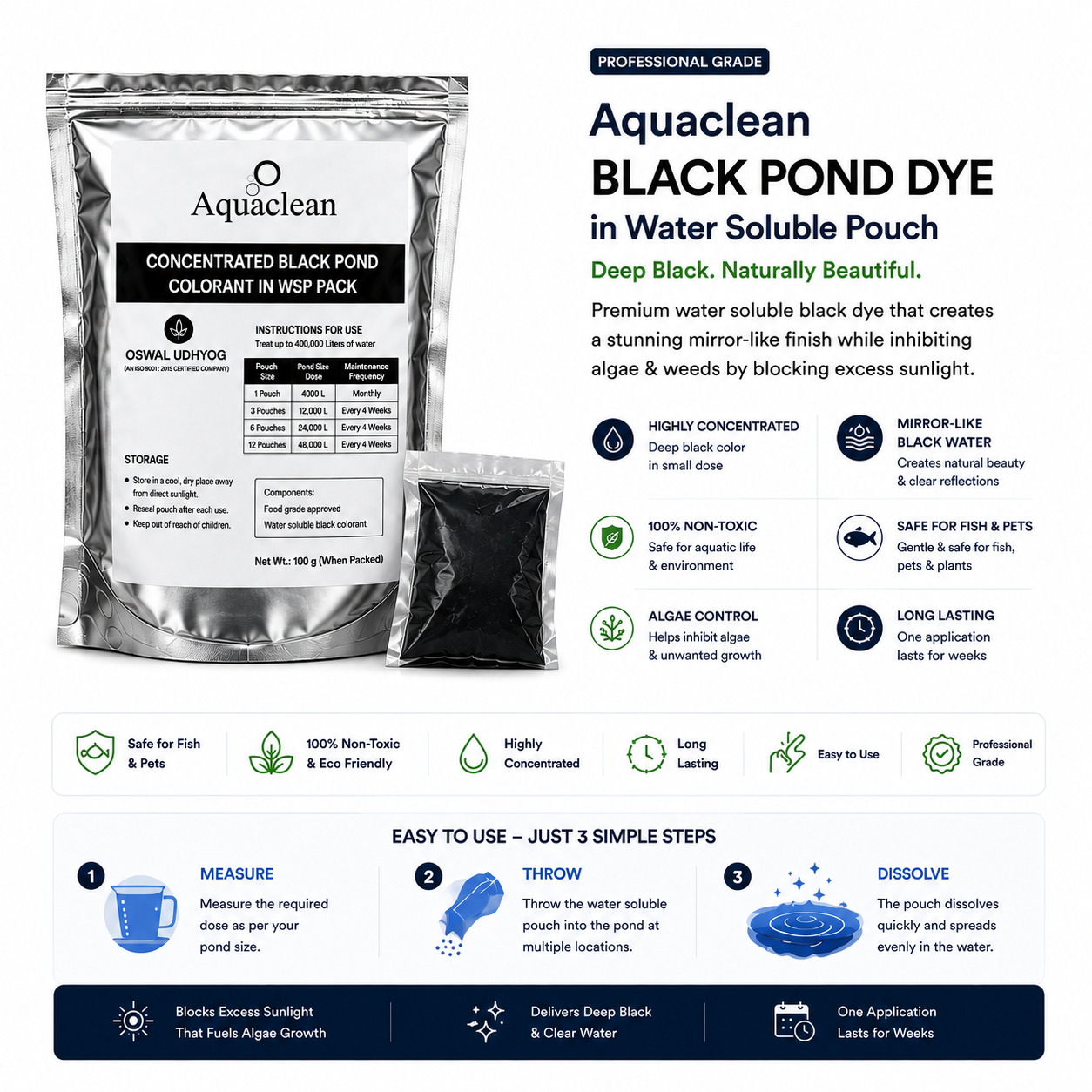 Aquaclean Black WSP Pond Pond Dye for Lakes & Large Ponds