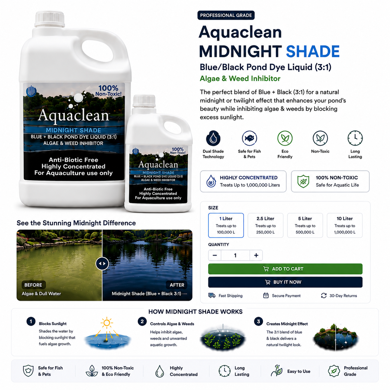 Aquaclean Midnight Blue WSP Concentrated Pond Colorant in Water Soluble Pouch