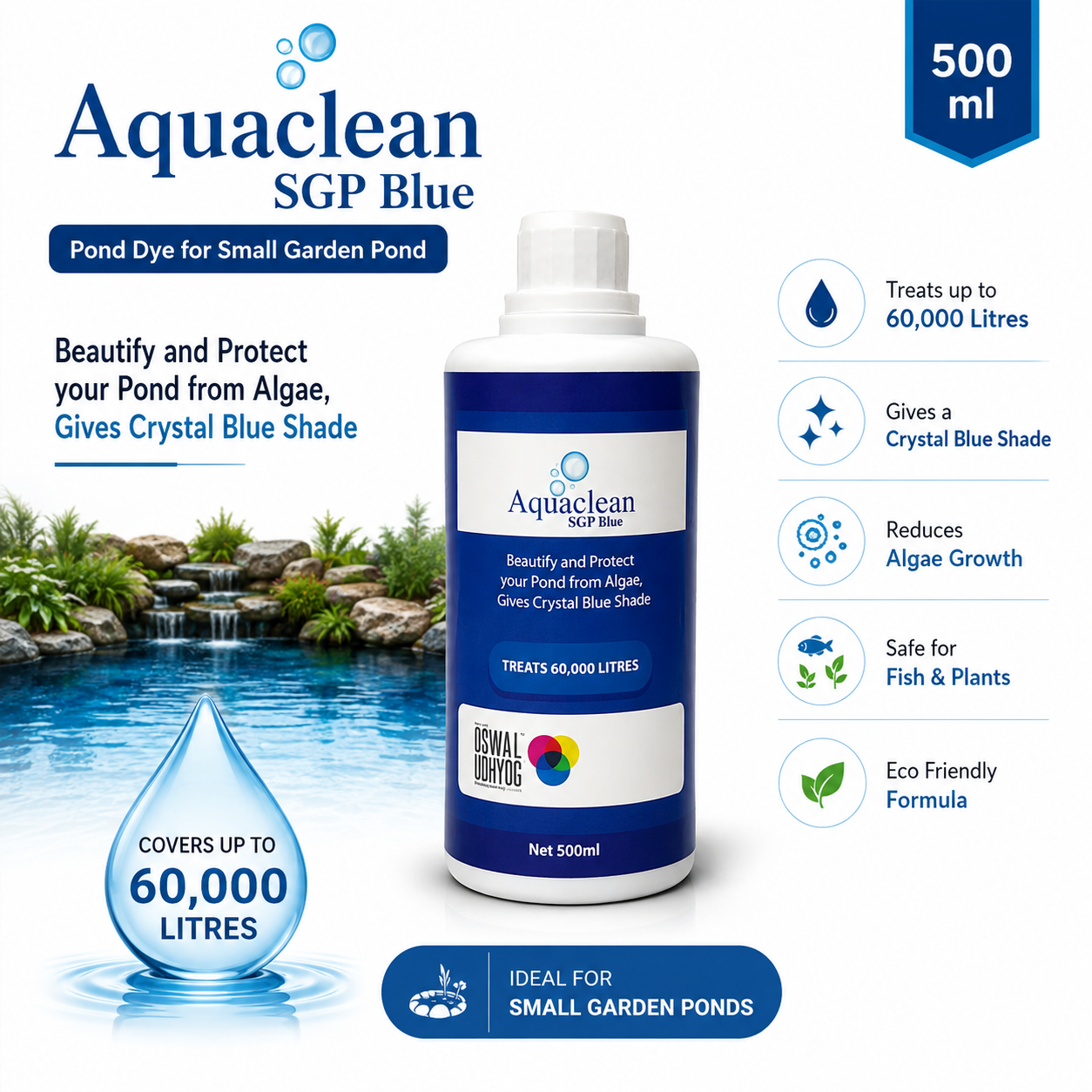 Aquaclean SGP Blue Pond Dye for Small Garden Pond