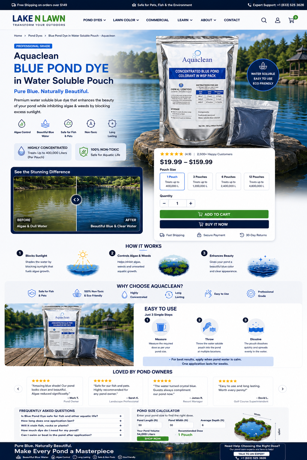 Aquaclean Blue WSP Pond Color / Algae & Weed Inhibitor