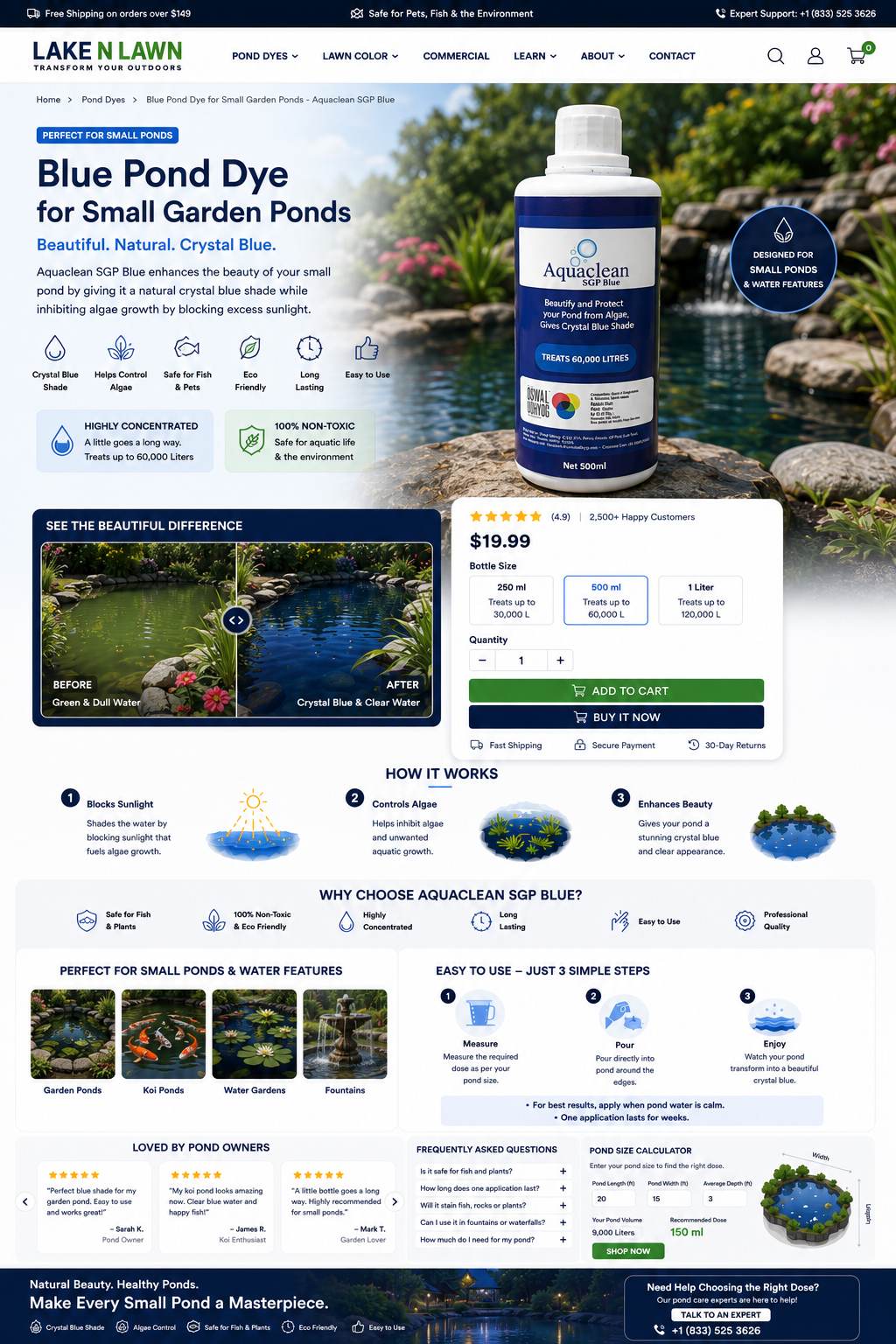 Aquaclean SGP Blue Pond Dye for Small Garden Pond